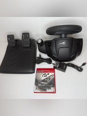 Black Wired Racing Wheel & Pedals Gaming Controller